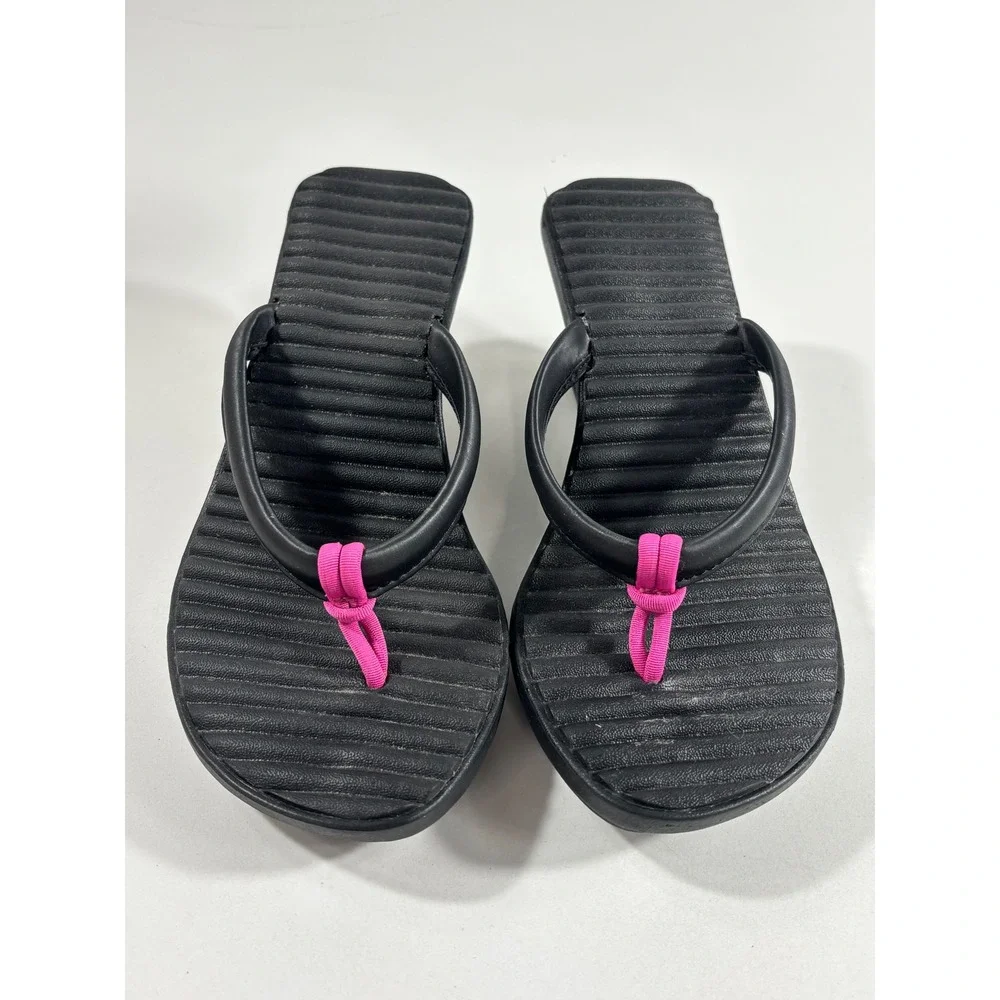 Crocs Sassari Wedge Sandals Womens 6 Black Pink Thong Strappy Platform Heels